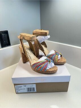 Jessica Simpson Darleena Multicolor Strappy Cork Heel Sandals Size 9M Block Heel